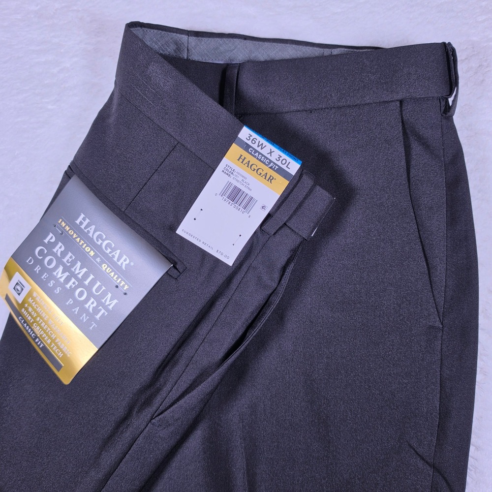 NEW Haggar Premium Comfort Mens 36/30 Black HD00650 Classic Stretch Dress Pants